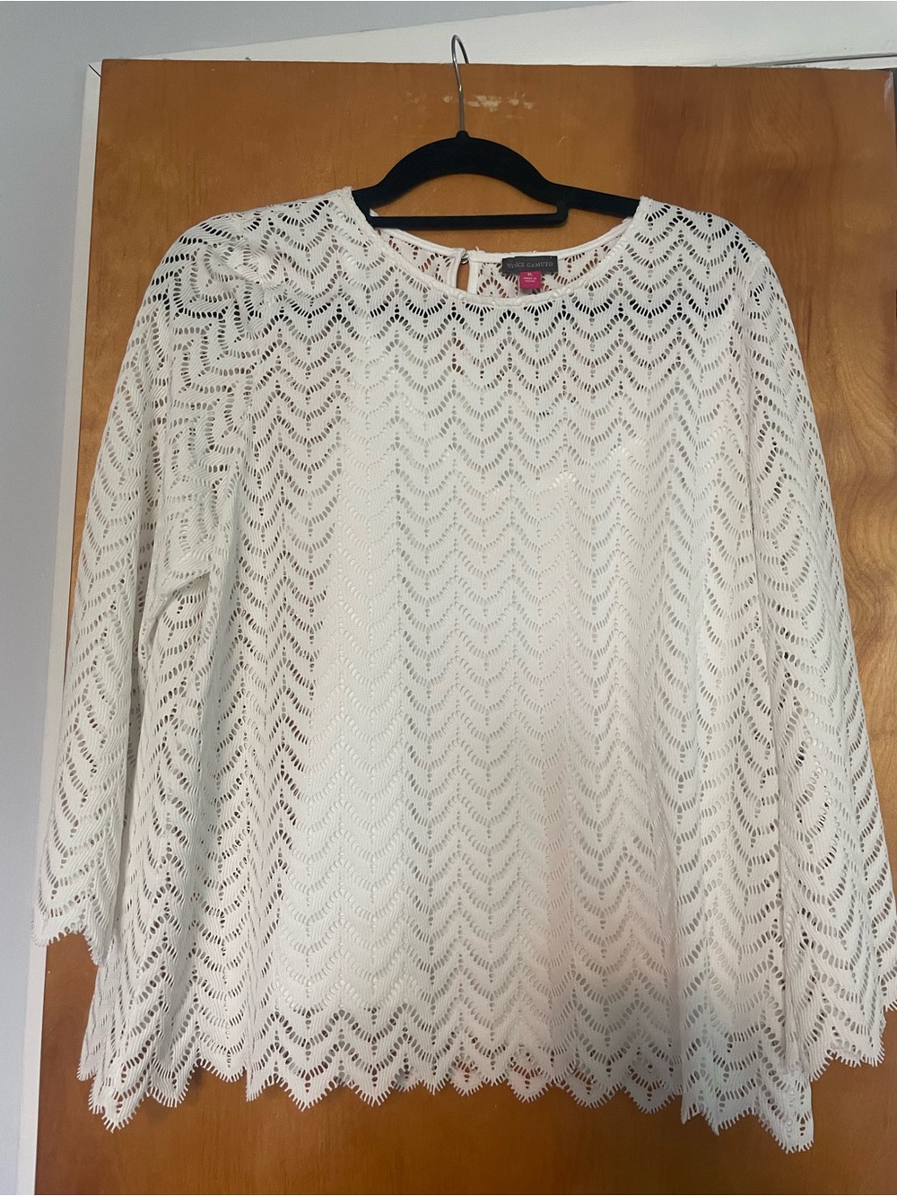 Vince Camuto White Lace Chevron Long Sleeve Top NWT